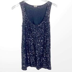 J CREW Black Sleeveless Scoop Neck Sequin Embellished Tank Top